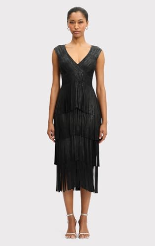 Hervé Léger, The V Neck Foil Fringe Midi Dress, XS — view 3