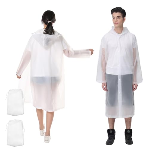 2 Stück Regenponcho Damen Herren Wasserdicht, Wiederverwendbarer Regenmantel mit Hut, EVA Wasserdicht Regencape, Tragbarer Poncho Regen, Weißer Regenmantel mit Kordelzug für Wandern Camping 2 Stück Regenponcho Damen Herren Wasserdicht, Wiederverwendbarer Regenmantel mit Hut, EVA Wasserdicht Regencape, Tragbarer Poncho Regen, Weißer Regenmantel mit Kordelzug für Wandern Camping