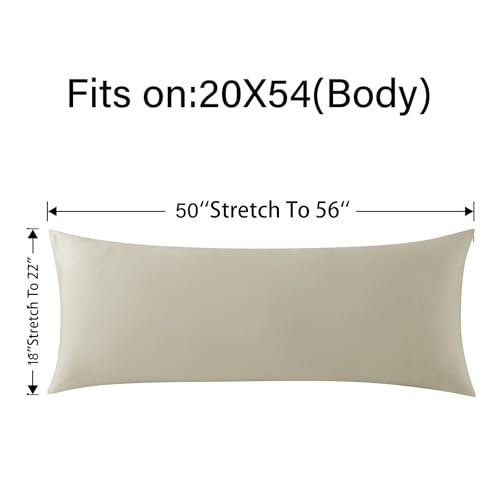 WhatsBedding Body Pillow Cover Cooling Fabric, Long Pillowcase Breathable & Skin-Friendly, Zipper Closure - Khaki (20x54 inch)