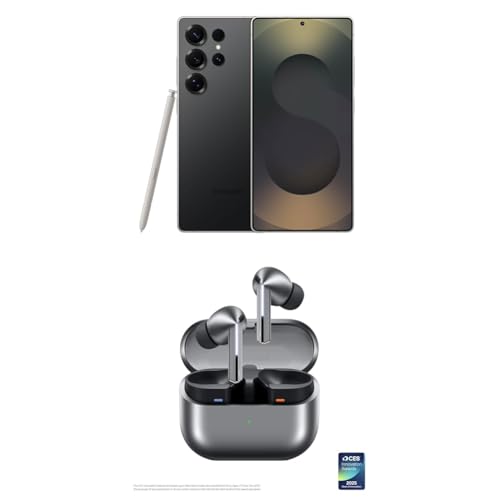 Image of Samsung Galaxy S25 Ultra 256GB Unlocked AI Smartphone, Titanium Black w / Galaxy Buds 3 Pro AI True Wireless Bluetooth Earbuds, Silver