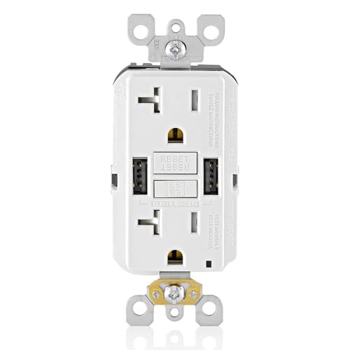 Image of Leviton GUSB2-W 20A SmartlockPro GFCI Combination Type A USB in-Wall Charger Outlet, USB Charger for Smartphones and Tablets, White
