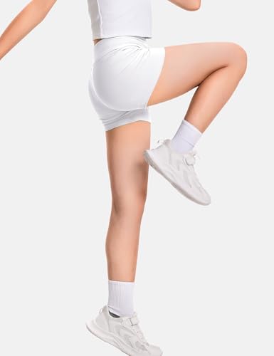 JOCMIC Short atlético infantil para meninas, dança, cintura alta, yoga, short para bicicleta, academ