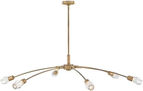 Fredrick Ramond Atera Extra Large Single Tier Chandelier - Faceted Clear Crystal Glass Shades, Use T6 Bulbs (not Included), Includes (1) 6-in and (2) 12-in Down rods - Heritage Brass Finish