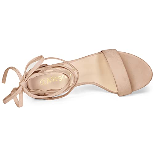 Allegra K Allegra K Women's Tie Up Strappy Heels Chunky High Heels Nude Sandal 6.5 M US