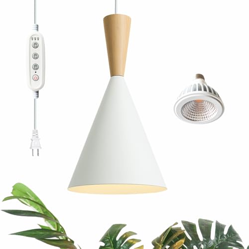 VALIKIY Hanging Grow Lights for Indoor Plants Full Spectrum with Timer and 15FT Power Cord 20W Pendant Plant Lights for Indoor Growing Large Tall Plant Garden Flowers Greenhouse(White)