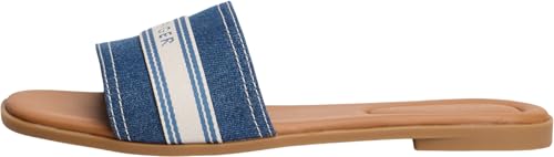 Tommy Hilfiger Donna Sandali Flat Mule Webbing con Fascetta in Tessuto, Blu (Denim), 42