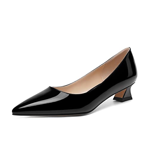 ROSERWISH Womens Casual Dating Elegant Pointed Toe Patent Slip On Kitten Low Heel Pumps Dress Shoes 1.5 Inch