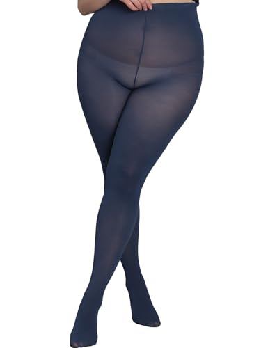 Image of DancMolly Plus Size Tights for Women, Control Top Semi Opaque Nylon Pantyhose High Waist