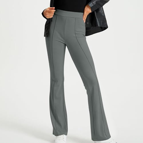 Flare Pants for Women Pull On High Waisted Wide Leg Trousers Stretch Bell Bottom Business Work Dress Pants Pockets2