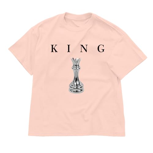 Image of Boys Graphic Tee King Chess Printed T-Shirt Kids Cool Designer Shirts Short Sleeve Shirt Clothes for Teen Boy Trendy