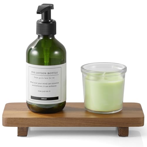 X-Small Acacia Wood Bathroom Tray Pedestal Stand Farmhouse Kitchen Decor Decorative Wooden Riser Soap Dish Sponge Holder for Vanity Counter Sink 8.6 x 3.6