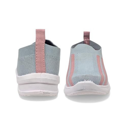Image of Ovee Women's Slip-On Knit Sneakers | Lightweight and Comfortable Light Blue and Pink Running Shoes | Breathable Sweat-Resistant Anti-Skid Sports Footwear for Gym & Jogging