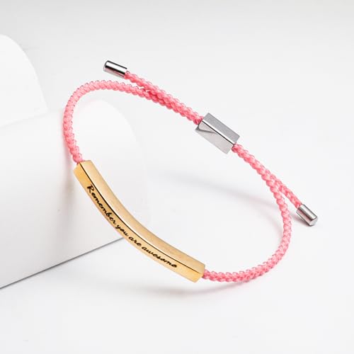 You Are Awesome Inspirational Bracelets for Women Adjustable Handmade Braided Bracelet Stainless Steel Tube Engraved Inspirational Bracelet Birthday Valentines Jewelry Gifts for Teen Girls2
