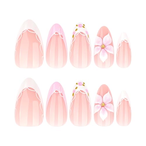 French Tip Press on Nails - Glossy Spring Flowers