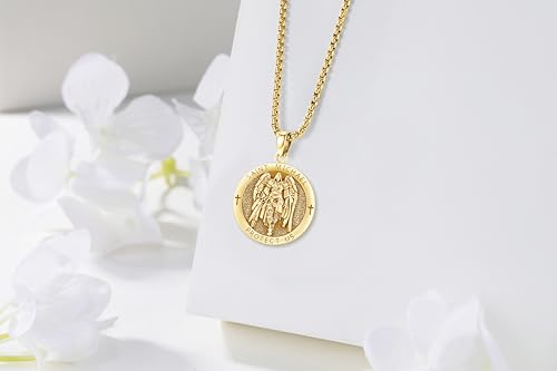 18K Gold St Michael Pendant/Saint Anthony/Archangel Raphael/St Benedict/San Judas/Jesus Cross/Santa Muerte/Virgin Mary Necklace 925 Sterling Silver Amulet Jewelry for Men Women4