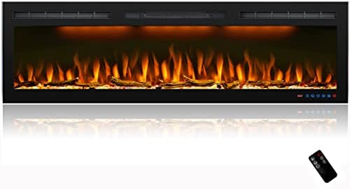 Mystflame 60 inch Electric Fireplace, Recessed and Wall Mounted Slim Electric Fireplace, 750/1500 Watt Heater Fireplace, Log & Crystal Hearth, Adjustable Realistic Flame, Remote Control & Touch Screen