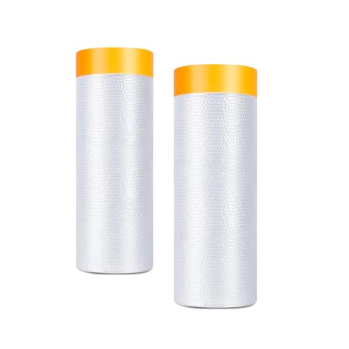 SUPEKOOE Painters Plastic with Tape 59inx65ft,Pre-Taped Masking Film Automotive Tape and Drape,Tear-Resistant Plastic Painting Film for Car Painting & Home Renovation (2 Roll)