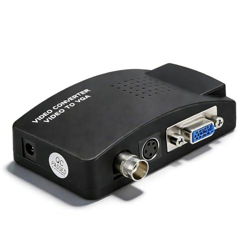 Convertidor BNC a VGA, Adaptador de vídeo HD con Entrada S Video para Monitor de PC, proyector portátil, Ideal para Sistemas de vigilancia CCTV y Aplicaciones industriales