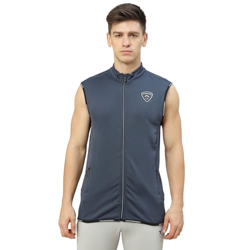 Image of TECHNOSPORT Men's Solid Slim Fit Sleeveless Fleece Regular Jacket