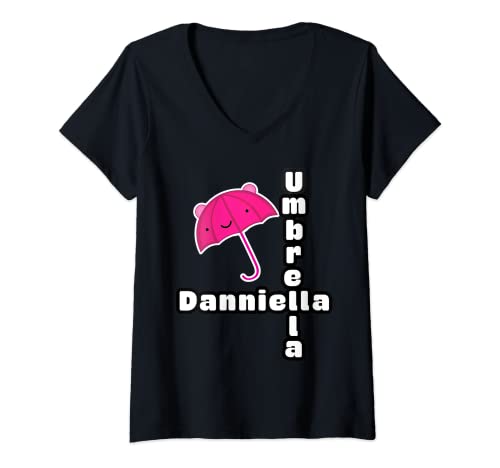 Damen Danniella Regenschirm T-Shirt Personalisierter Name Shirt für Mädchen T-Shirt mit V-Ausschnitt