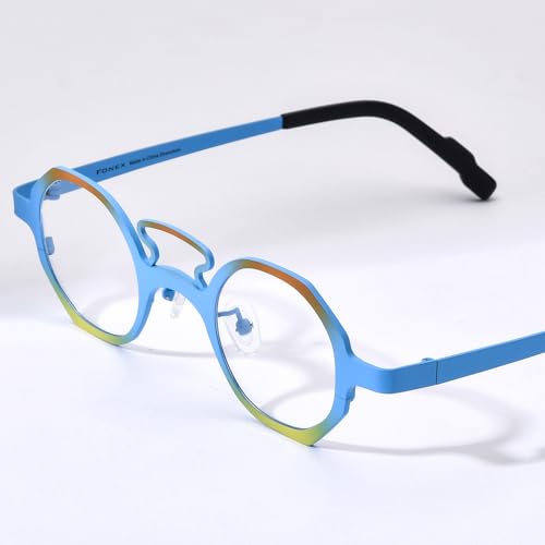 Image of FONEX Colorful Pure Titanium Glasses Frame Women Retro Round Eyeglasses