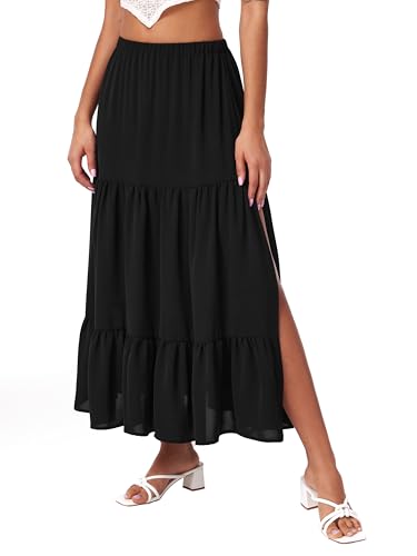 CIDER Midi Skirts for Women Split Hem Elastic High Waistd Boho Flowy Long Maxi Skirts2