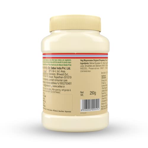 Dr. Oetker FunFoods Veg Mayonnaise Original, 250g | 100% Vegetarian | No Cholesterol or Trans Fat | Rich & Creamy Eggless Mayo Spread for Sandwiches, Wraps, Burgers & Salads
