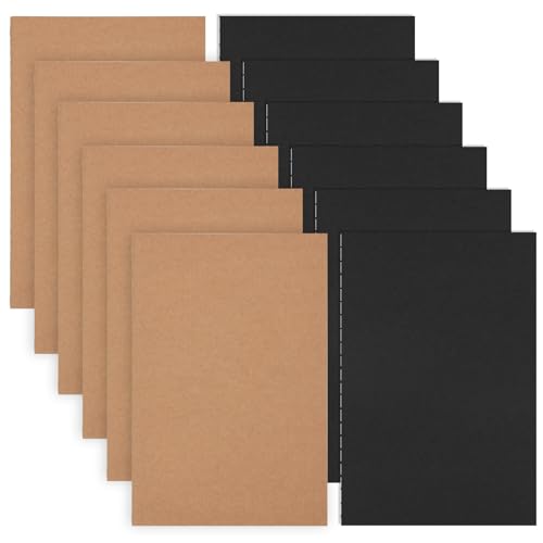 EOOUT 12 Pack A5 Lined Journals for Writing, Kraft Notebook Journals 8.3x5.5in College Ruled Subject Notebooks 30 Sheets 60 Pages with Black and Brown Cover for School Office Supplies