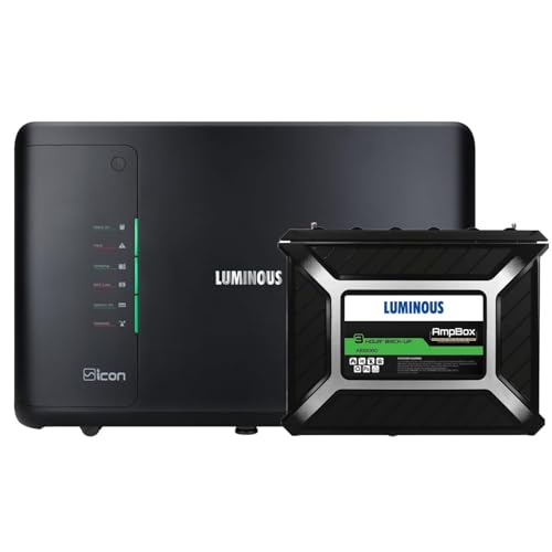Image of Luminous Inverter & Battery Combo for Home, Office & Shops | iCon Black 1100 Inverter with AmpBox Gel Battery | Fast Charging, 3hr Backup, Maintenance-Free | Warranty: 36 & 60 Months