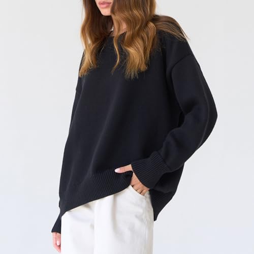 Image of Chunky Oversized Sweaters for Women 2025 - Crew Neck Long Sleeve Knit Pullover, Basic Fall and Winter Sweater