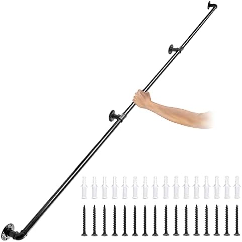 VEVOR Pipe Stair Handrail,Staircase Handrail, 440LBS Load Capacity Carbon Steel Pipe Handrail, Industrial Pipe Handrail with Wall Mount Support, Round Corner Wall Handrailings (10 Ft/305cm)