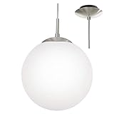 Britalia Satin Nickel & White Opal Glass Globe Shade Modern Pendant Ceiling Light | 30cm Diameter | 1 x ES E27 Lamp Bulb Required (Not Included) | 240 Volts