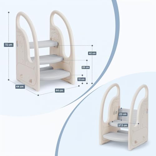 Miniatura 7 de Onasti Taburete Niños, Taburete De 3 Pasos Para Bebé, Taburete Para Niños Pequeños, Altura Ajustable, Multifunción Y Antideslizante Cocina, Cuarto De Baño Gris