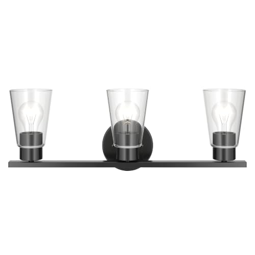 Image of Kichler Stamos 22.25 inch 3-Light Soft Modern Vanity Light with Clear Glass in Black, (8.25 inch H x 22.25 inch W), 55121BKCLR