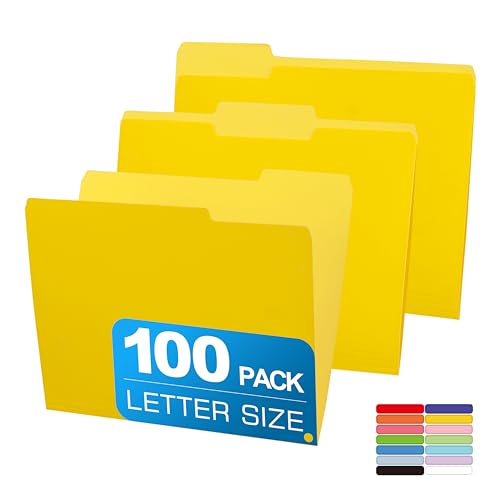 Two Tone Color File Folder 8.5 x 11 Inch,100 Packs Yellow File Folders,1/3 Cut Tab File Folder Letter Size, Assorted Colors,Manila File Folders for Office,School and Home,Organization