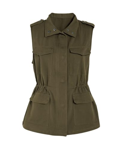 Imily Bela Womens Gilet Cargo Vests Sleeveless Drawstring Jackets with Pockets Spring Summer Lightweight Denim Outerwear Waistcoat(Army green,S) - Image 3