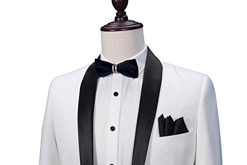 Mens White with Black Shawl Lapel Slim Fit Dress Suit Set Single Breasted Blazer Jacket Pants Tux3