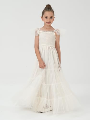 2Bunnies Girls' Vintage Boho Smocked Bodice Ruffle Tulle Maxi Dress3