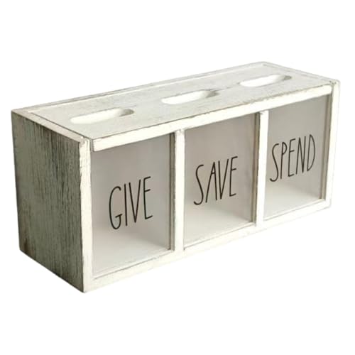 Hucha de madera en blanco envejecido con acabado artesanal para centro de mesa 2
