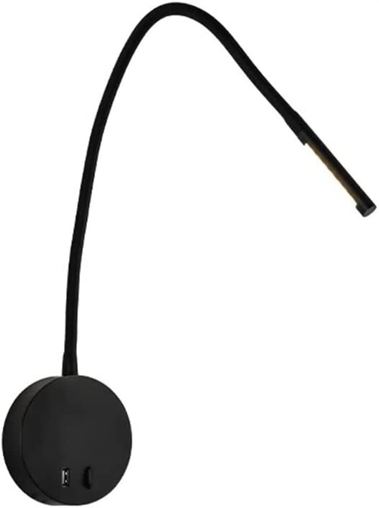 ITOSUI 3W LED Gooseneck Wall Lamp USB Port - Minimalist Design for Home and Office(Dark)
