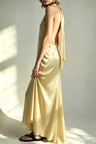 Image of Yiulangde Women's Backless Smocked Maxi Dress Sexy Spaghetti Strap Cut Out Flowy Beach Long Dress Vacation Casual Sundresses