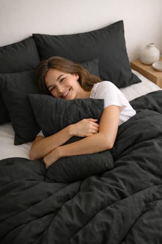 Image of Blue Strip Polycotton Bedsheet, Double 90x100 (Charcoal & White) | Hotel Quality | Soft, Breathable & Colourfast | Wrinkle Resistant | Machine Washable | Pillow Covers Included