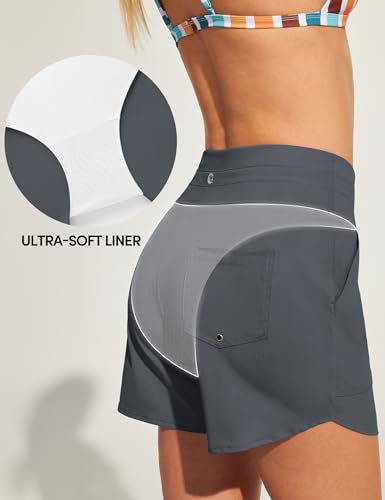 Image of IUGA Womens 5 inch Swim Board Shorts Stretchy High Waisted Beach Shorts for Women Quick Dry UPF 50+ Swimsuit Bottoms with Liner