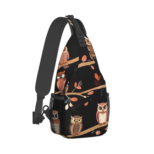Sacoche bandoulière pour école et randonnée avec motif chouette marron
