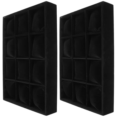 TOYANDONA Vassoio Porta Orologi da Cassetto Impilabile con 12 Scomparti e Cuscini Morbidi Organizer per Gioielli da Toeletta per Bracciali e Collane Set 2 Pezzi per Esposizione e Viaggio