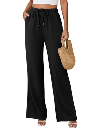 Image of Linen Pants for Women Flowy Palazzo Pants Boho High Waist Wide Leg Trousers Summer Beach Vacation Outfits 2026