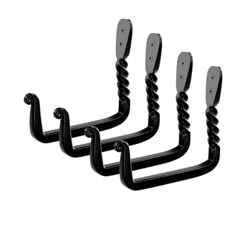 ALWORG Rustic Wall Hooks: Set of 4 Hand-Crafted Heavy Duty Wall Hooks for Garage, Garden Tools, Ladders