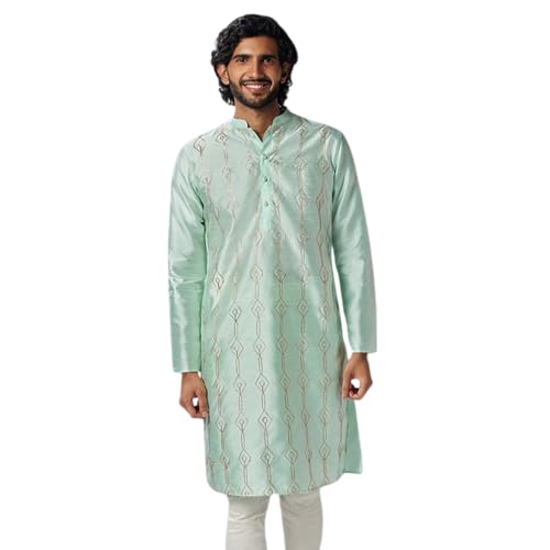 Kurta homme soie vert mer tenue traditionnelle manche longue KISAH M