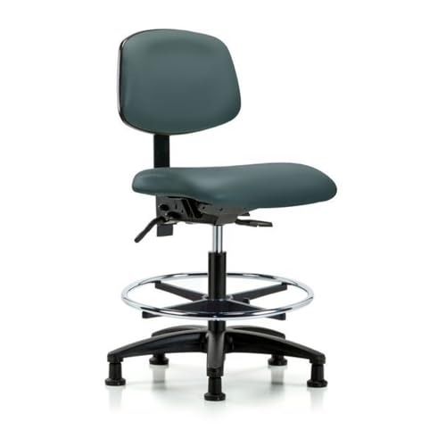E COM VMBCH-RG-CF-Blue Vinyl Medium Bench Height Chair with Black Nylon Base, With Chrome Foot Ring and No Tilt Seat and No Adjustable Arms, 21
