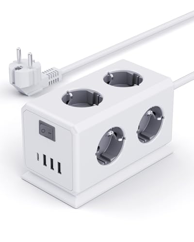 Mehrfachsteckdose mit USB, 6 Fach Steckdosenleiste, Steckerleiste mit Schalter, 3680W Verteilersteckdose Wandmontage,Überspannungsschutz Mehrfachstecker Steckdosenturm für Büro,1.8M Kabel,Grau 1